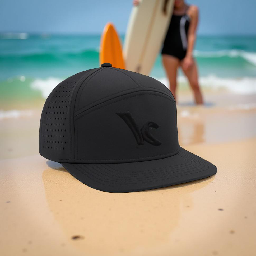 Kite Kulture Hydra-Style Flat Brim Hat – Black | Unisex Water-Resistant Performance Snapback