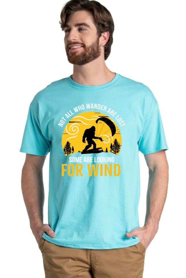 Not All Who Wander Are Lost – Bigfoot Kitesurfing Tee (XS–XXL, Multiple Colors)