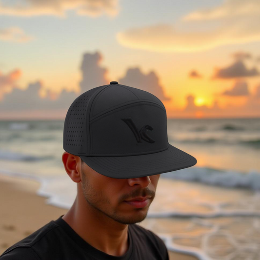 Kite Kulture Hydra-Style Flat Brim Hat – Black | Unisex Water-Resistant Performance Snapback