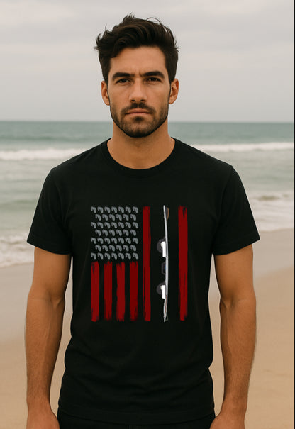 American Flag Kiteboard T-Shirt – Men’s Graphic Tee (Black or Navy, XS–XXL)