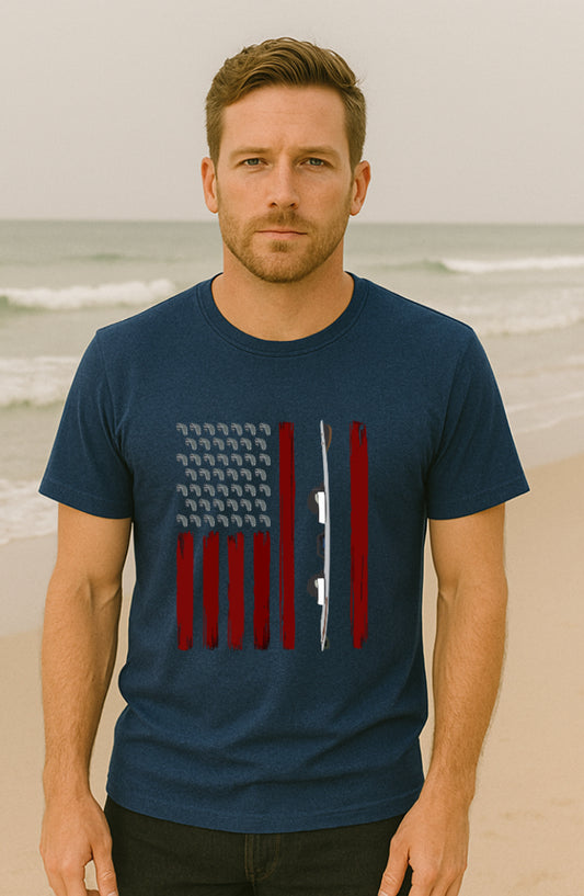 American Flag Kiteboard T-Shirt – Men’s Graphic Tee (Black or Navy, XS–XXL)
