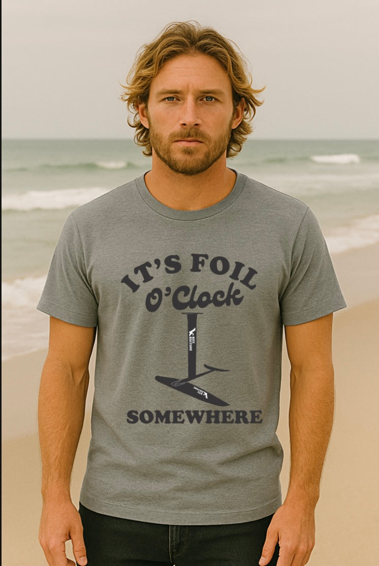 It’s Foil O’Clock Somewhere – Hydrofoil T-Shirt by Kite Kulture (XS–XXL, Multiple Colors)