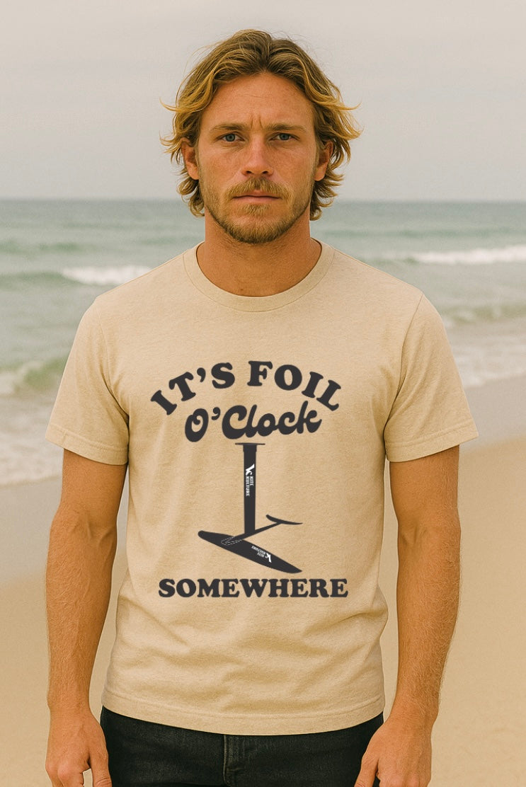 It’s Foil O’Clock Somewhere – Hydrofoil T-Shirt by Kite Kulture (XS–XXL, Multiple Colors)