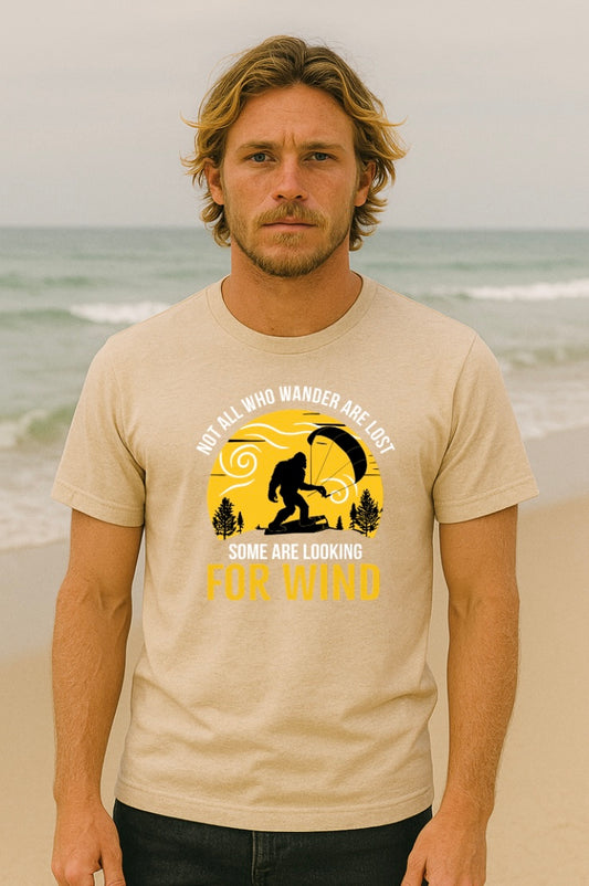 Not All Who Wander Are Lost – Bigfoot Kitesurfing Tee (XS–XXL, Multiple Colors)